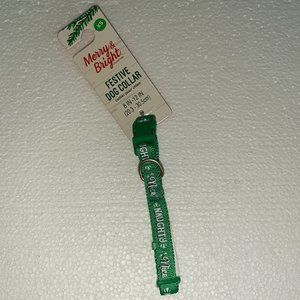 Merry & Bright Collection Festive Dog Collar Green - "Naughty / Nice"